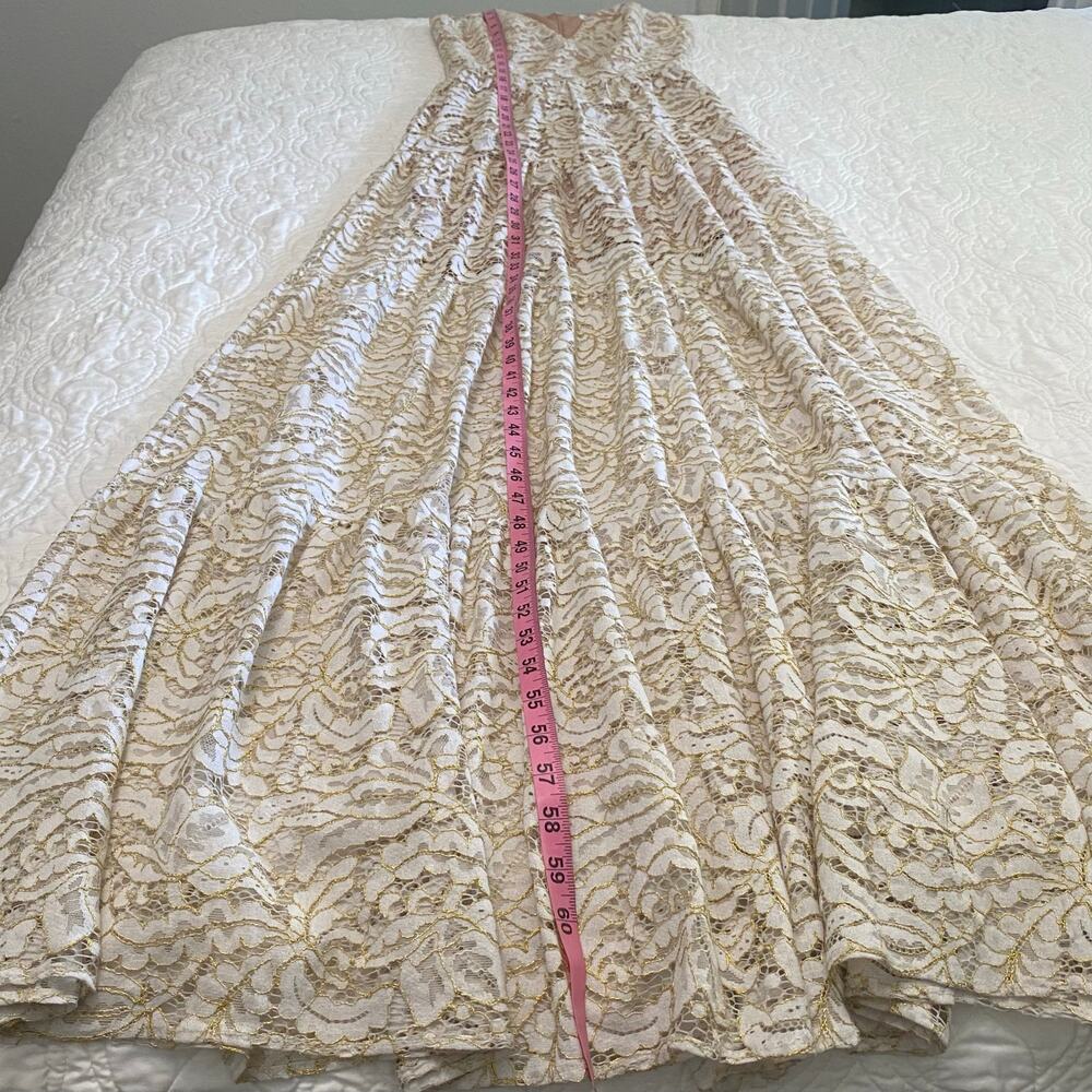 Dress The Population Melina Lace Maxi Dress Ivory Gold Sz XS Wedding Formal Prom - Picture 6 of 12